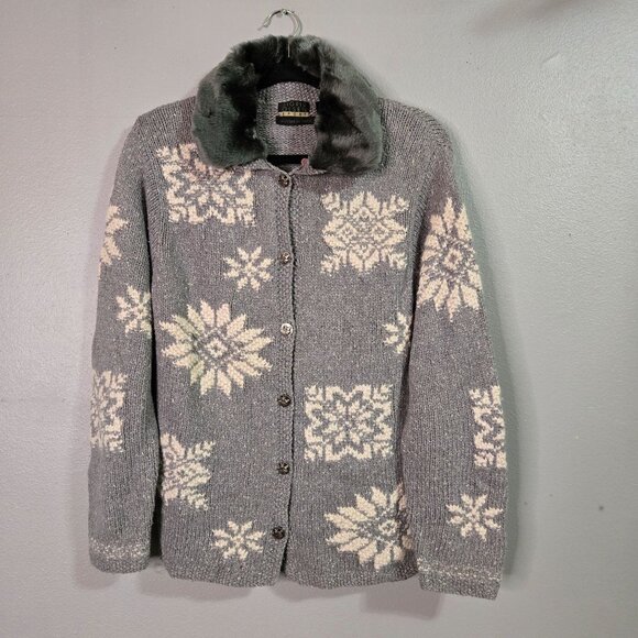 Vintage Sigrid Olsen Sport Knitted Petite Sweater Blue Grey Angora Wool Snowflak - Picture 1 of 7